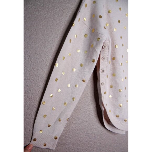 Garnet Hill Ophelia Cashmere Side Button Sweater Gold Polka Dot Size Small NWT - Picture 7 of 12